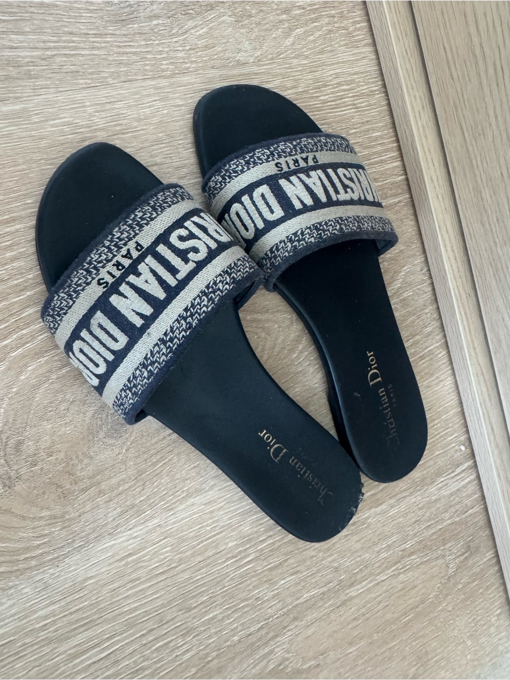Dior Black & Beige Logo Slide Sandals